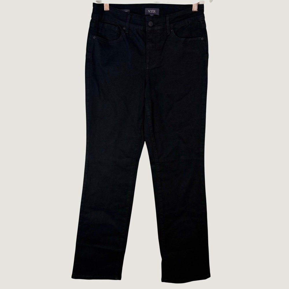 NYDJ Marilyn Straight Leg Jeans Black Cool Embrace Lift Tuck Pants Size 4 32"